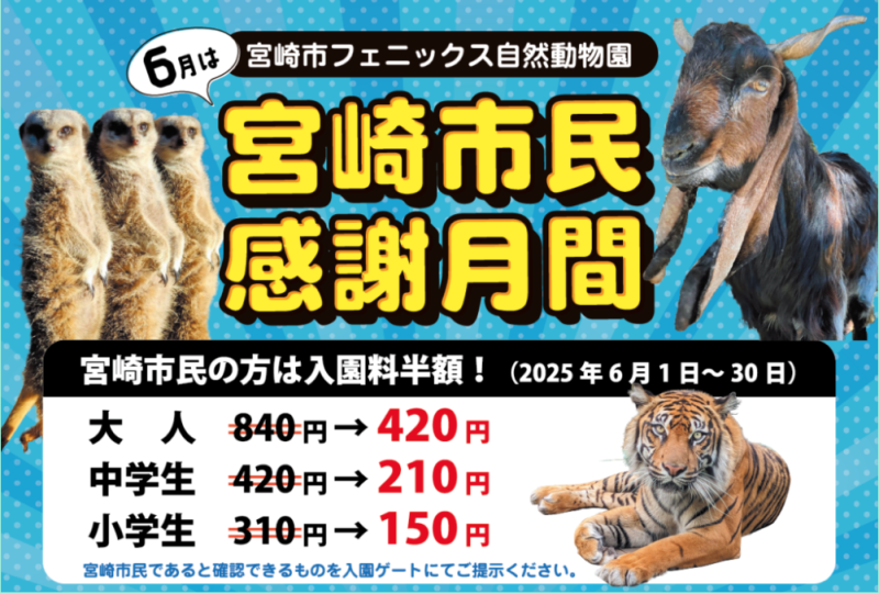 🦁宮崎市フェニックス自然動物🦒 6月は「宮崎市民感謝月間」です🎵